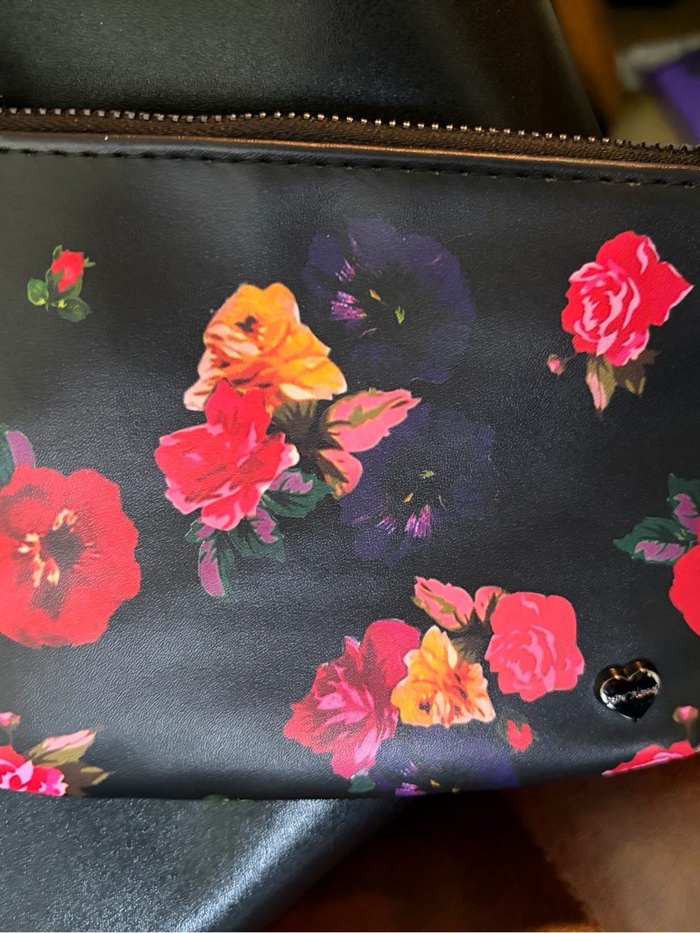 Betsey Johnson Black Floral Accent Tote with Pouch NWT - Picture 3 of 6